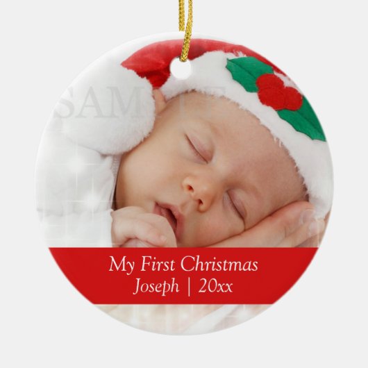 Baby's First Christmas Personalisiert Foto Templat Keramikornament (Vorne)