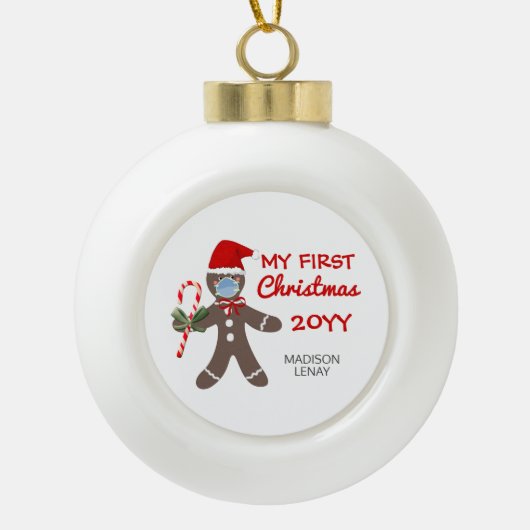 Baby's First Christmas Personalisiert Keramik Kugel-Ornament (Vorderseite)