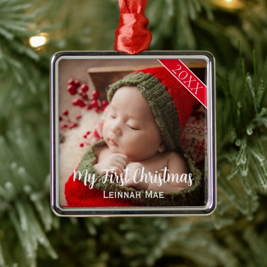 Baby's First Christmas Personalisiertes Foto Keepa Ornament Aus Metall (Baum)