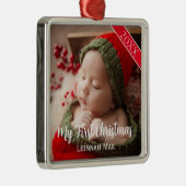 Baby's First Christmas Personalisiertes Foto Keepa Ornament Aus Metall (Rechts)