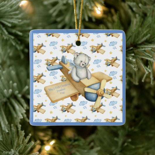 Baby's First Christmas Personalize Blue Niedlich B Keramikornament (Baum)
