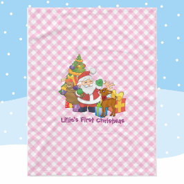 Baby's First Christmas Personalize Name Pink Fleecedecke