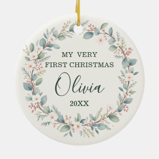 Baby's First Christmas Photo Keramik Ornament (Hinten)