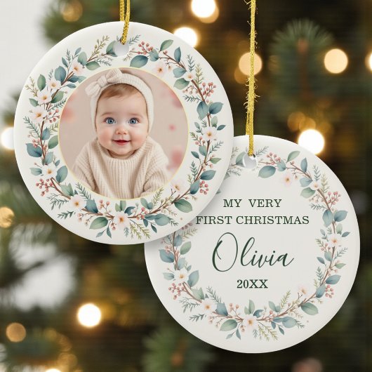 Baby's First Christmas Photo Keramik Ornament