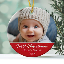 Baby's First Christmas Photo - Modern Minimalist Keramikornament