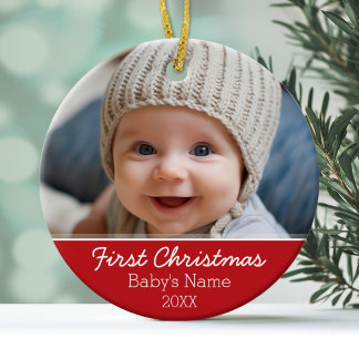 Baby's First Christmas Photo - Modern Minimalist Keramikornament