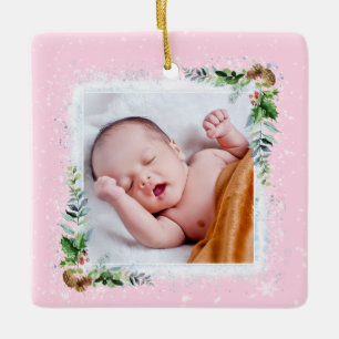 Baby's First Christmas Photo Name Date of Birth Keramikornament