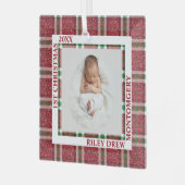 Baby's First Christmas Photo Plaid Ornament Aus Glas (Vorderseite links)