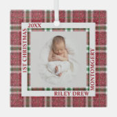 Baby's First Christmas Photo Plaid Ornament Aus Glas (Vorderseite)