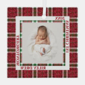 Baby's First Christmas Photo Plaid Ornament Aus Glas (Rückseite)