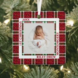 Baby's First Christmas Photo Plaid Ornament Aus Metall