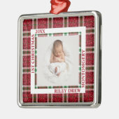Baby's First Christmas Photo Plaid Ornament Aus Metall (Links)