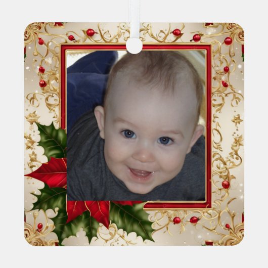 Baby's First Christmas Photo Template Ornament Aus Metall (Rückseite)