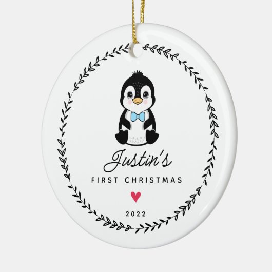 Baby's First Christmas Pinguin 2 Sided Foto Keramik Ornament (Links)