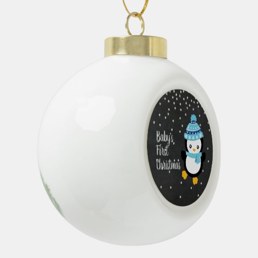 Baby's First Christmas Pinguin Chalkboard Keramik Kugel-Ornament (Links)