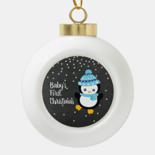 Baby's First Christmas Pinguin Chalkboard Keramik Kugel-Ornament