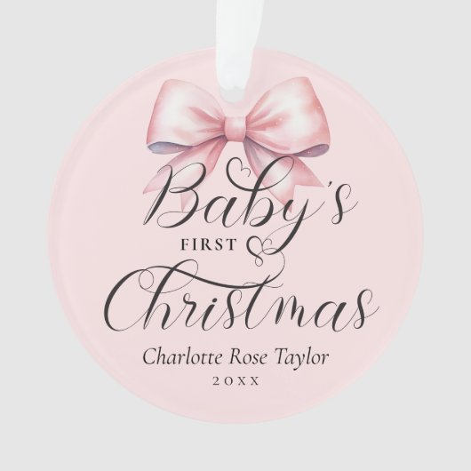 Baby's First Christmas Pink Bow Keepake Ornament (Vorderseite)
