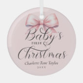 Baby's First Christmas Pink Bow Keepake Ornament Aus Glas (Vorderseite)