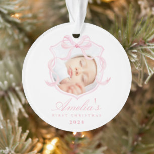 Baby's First Christmas Pink Foto Ornament