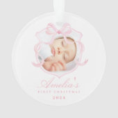 Baby's First Christmas Pink Foto Ornament (Rückseite)
