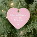 Baby's First Christmas Pink Full Foto Keramik Ornament<br><div class="desc">Feiern Sie das erste Weihnachtsfest mit diesem Foto. Behalt eine wunderschöne Erinnerung deines Kindes oder gib dies als Urlaubsgeschenk an Familie und Freunde. Personalisieren Sie dieses Baby Foto Ornament mit einem individuelle Name, Gruß und Jahr. Dieses Foto ist mit einem weichen, rosa, einem Hintergrund sowie einem Foto auf der Rückseite...</div>