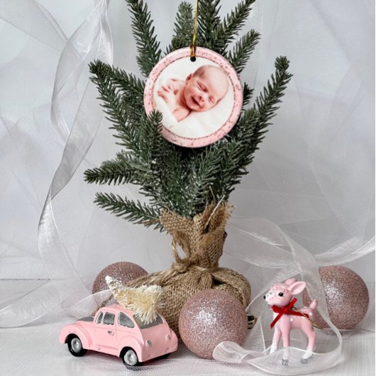 Baby's First Christmas Pink Gold Glitzer Keramik Ornament