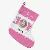 Baby's First Christmas pink Joy and berries photo  Großer Weihnachtsstrumpf (Vorderansicht (hängend))