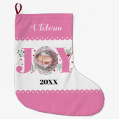 Baby's First Christmas pink Joy and berries photo  Großer Weihnachtsstrumpf (Vorderseite)