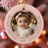 Baby's First Christmas Pink Modern 2 Foto Neugebor Keramik Ornament