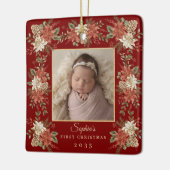 Baby's First Christmas Poinsettia Photo Keramikornament (Links)