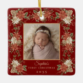 Baby's First Christmas Poinsettia Photo Keramikornament (Vorderseite)