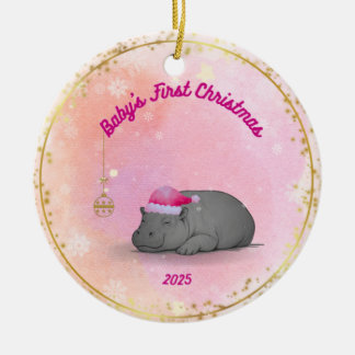 Baby's First Christmas - Porcelain Hippo Ornament