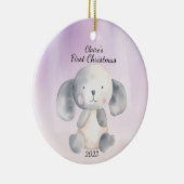 Baby's First Christmas Puppy Blue Personalisiert Keramik Ornament (Rechts)