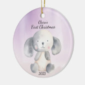 Baby's First Christmas Puppy Blue Personalisiert Keramik Ornament (Links)