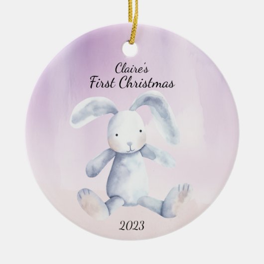 Baby's First Christmas Rabbit LavenderPersonalisie Keramik Ornament (Vorne)