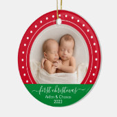 Baby's First Christmas Red and Green Dots Keramik Ornament (Links)