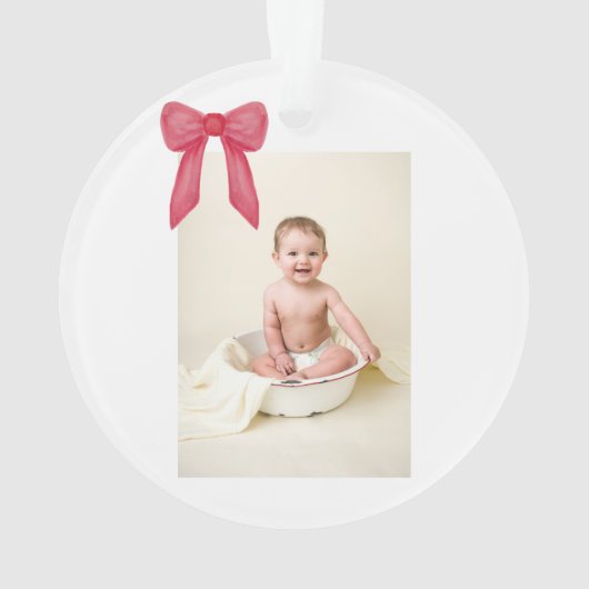 Baby's First Christmas Red Bow Photo Ornament (Rückseite)