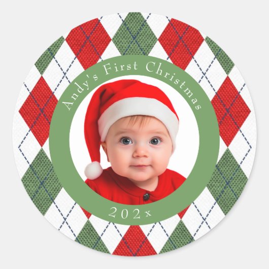 Baby's First Christmas Red Green Sticker (Vorderseite)