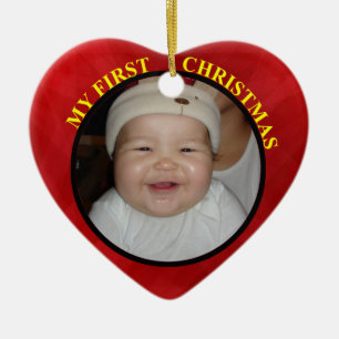 Baby's First Christmas Red Heart Foto Ornament