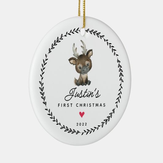 Baby's First Christmas Rentier Keramik Ornament (Rechts)