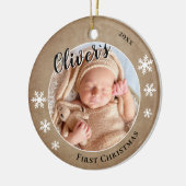 Baby's First Christmas Rustic Name Foto Keramik Ornament (Links)