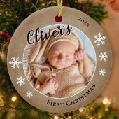 Baby's First Christmas Rustic Name Foto Keramik Ornament