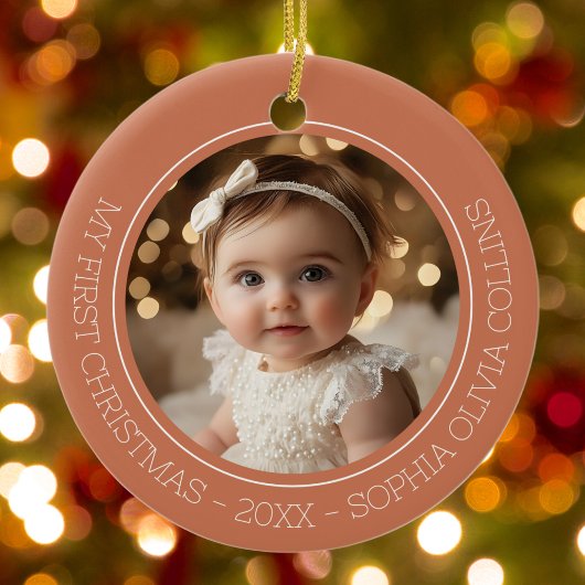 Baby's First Christmas Rustic Terracotta Zwei Foto Keramik Ornament