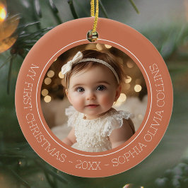 Baby's First Christmas Rustic Terracotta Zwei Foto Keramik Ornament