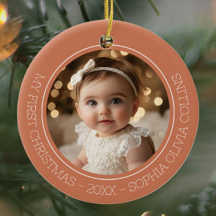 Baby's First Christmas Rustic Terracotta Zwei Foto Keramik Ornament