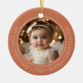 Baby's First Christmas Rustic Terracotta Zwei Foto Keramik Ornament (Vorne)