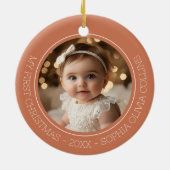 Baby's First Christmas Rustic Terracotta Zwei Foto Keramik Ornament (Hinten)