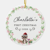 Baby's First Christmas-Rustic Wreath&Baby Raccoon Keramik Ornament (Vorne)