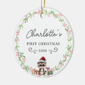 Baby's First Christmas-Rustic Wreath&Baby Raccoon Keramik Ornament (Links)