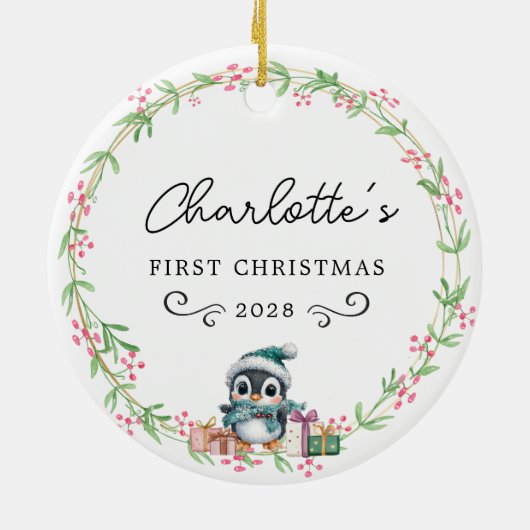Baby's First Christmas - Rustikaler Kleider & Ping Keramik Ornament (Hinten)